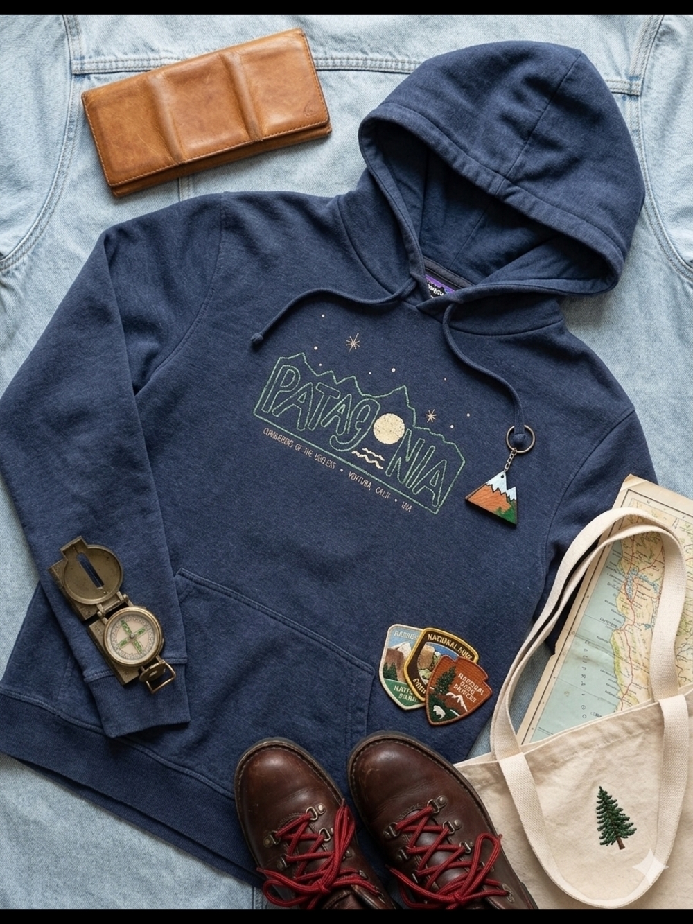 Patagonia Navy Graphic Hoodie with Mountain Logo